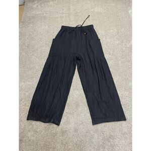 Lagenlook Coastal Baggy Black Linen Blend Wide Leg Pants Women’s M Boho Relaxed